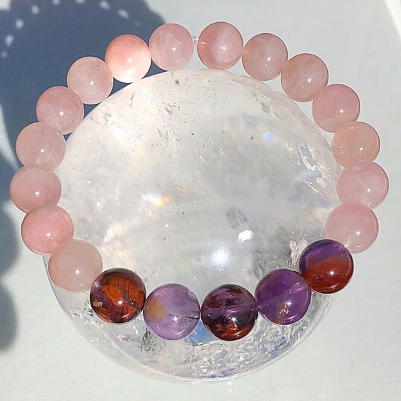 Genuine Rose Quartz & Cacoxenite Gemstone Bracelet - Picture 7 of 8